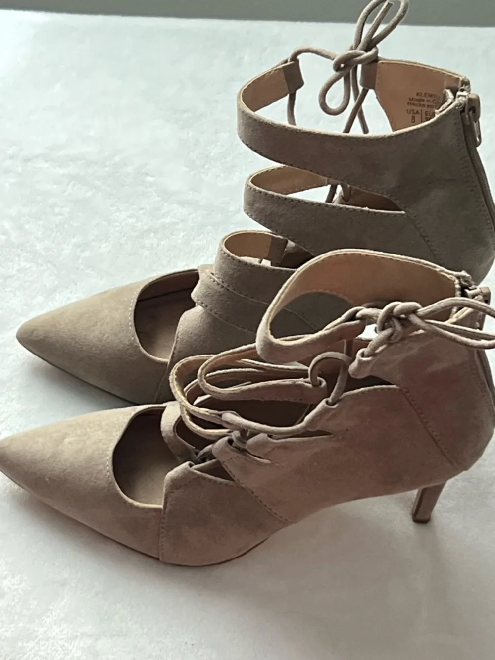 Mix No. 6 Taupe Suede Lace-Up Pointed Toe Stilettos, Size 8 - Picture 3 of 14